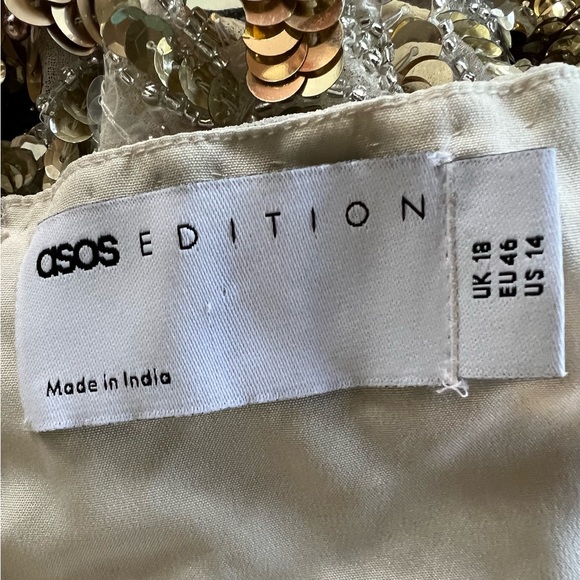 ASOS Edition Gold Sequin Pearl Beaded Sleeveless Square Neck Cocktail Mini Dress - Picture 6 of 8